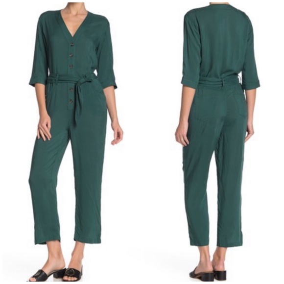 ☀️HUNTER GREEN BUTTON DOWN JUMPSUIT - Picture 3 of 7